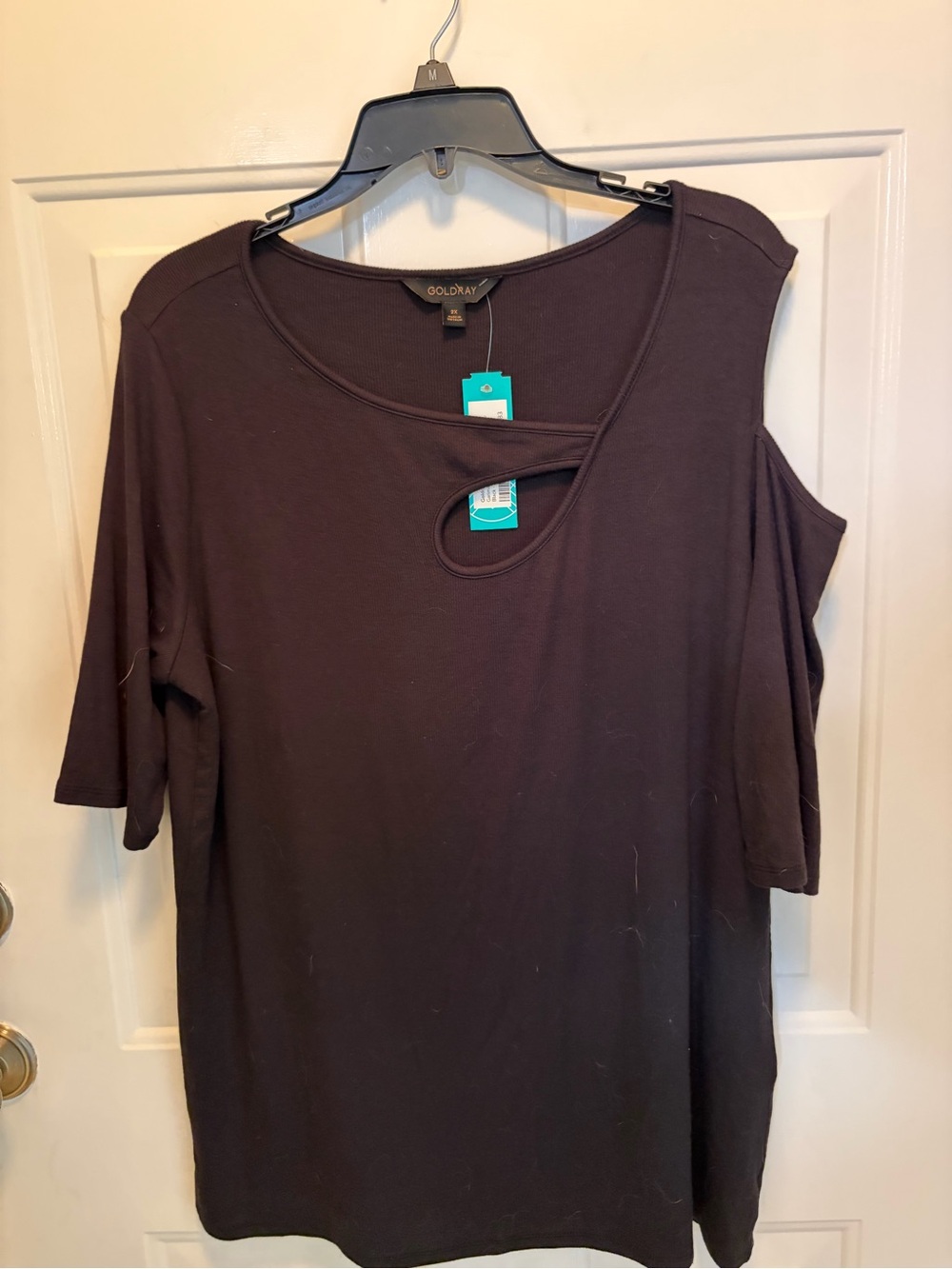 Goldray Black Cold-Shoulder Scoop Neck Top with Keyhole Detail